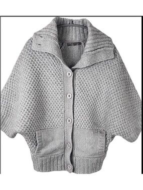 prAna Chunky Knit Cardigan Women’s XS Gray Button Front Cozy Cottagecore Sweater